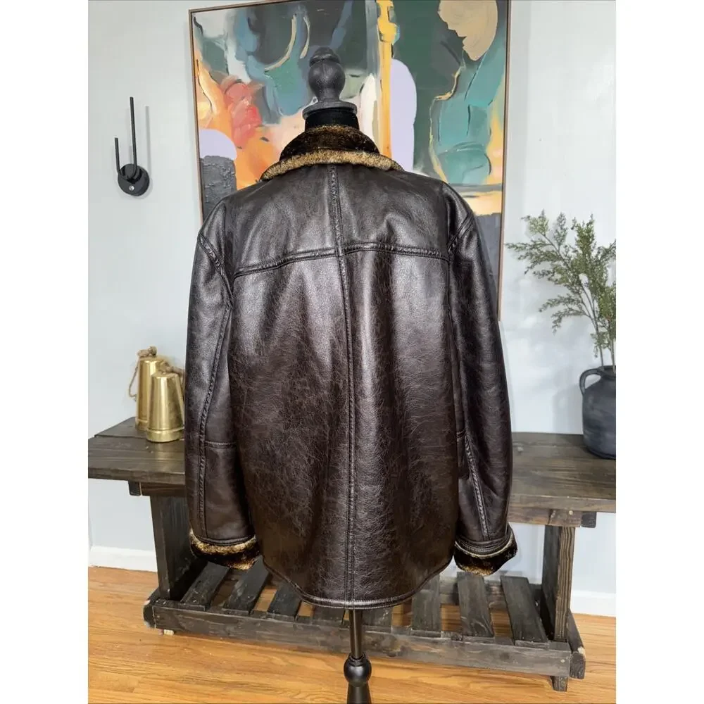 Marc New York Chocolate Brown Faux Fur & Faux Leather Jacket Sz L Sophisticated